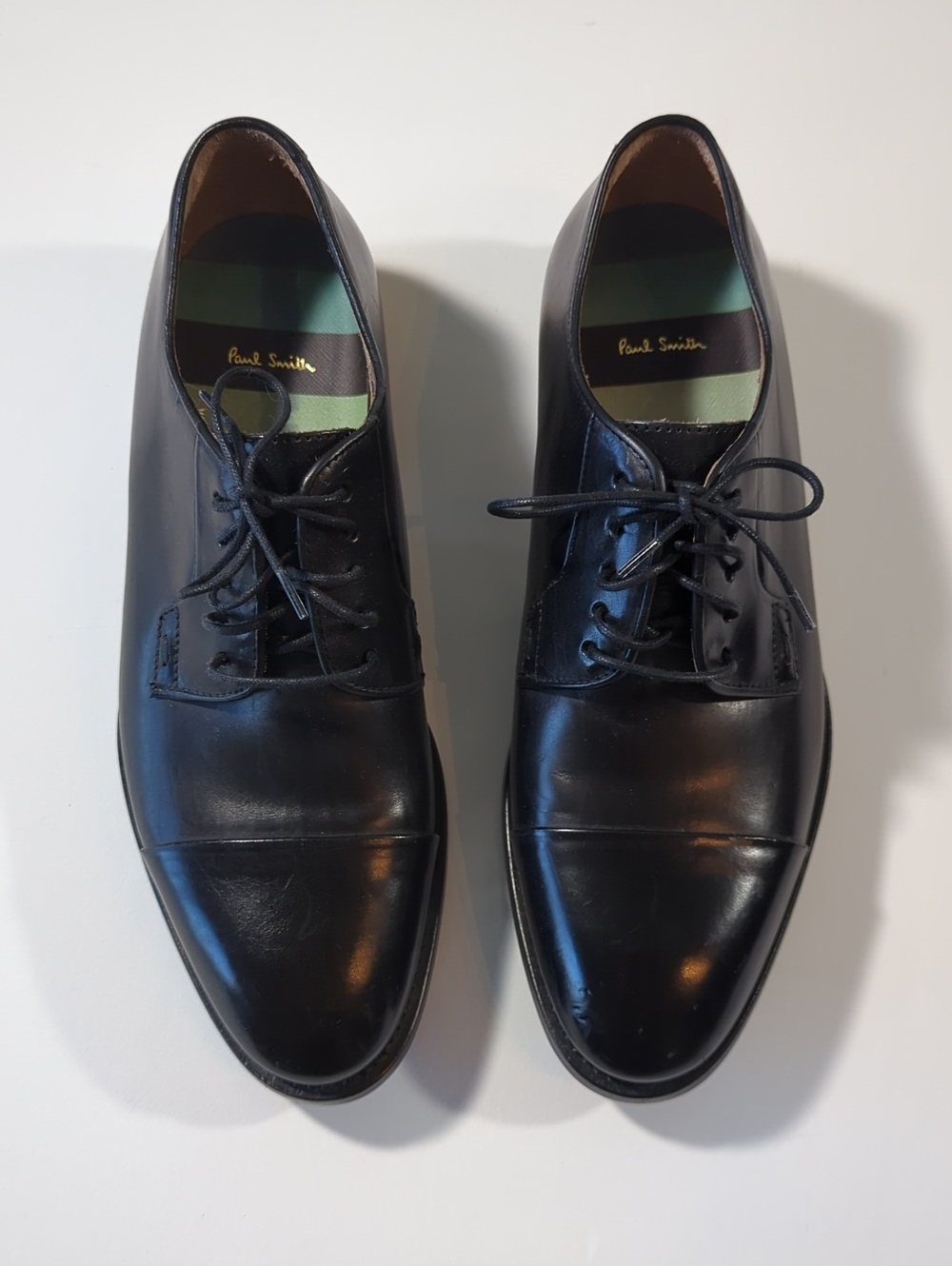 Paul Smith Black Leather Cap-Toe Derby Shoes Made in Italy NWOT Size 6 UK / 7 US